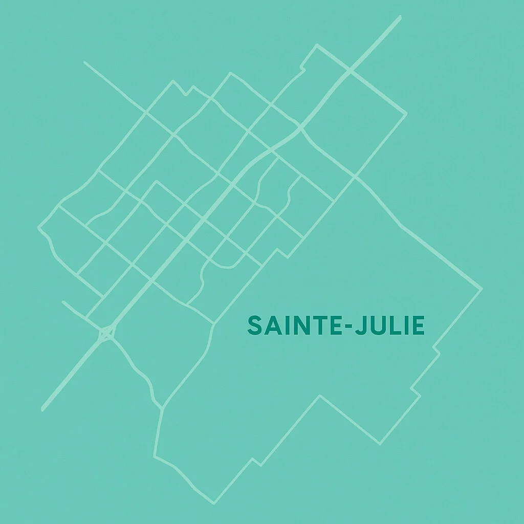 Carte de Sainte-Julie et environs — zone desservie par notre clinique dentaire en Montérégie